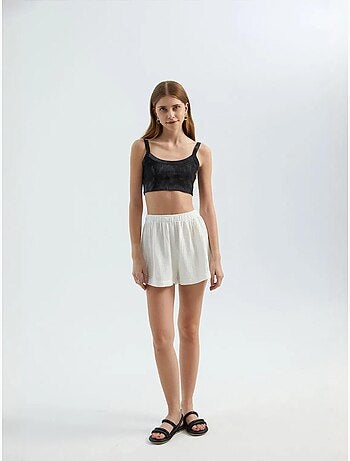 Short en lin taille haute élastique