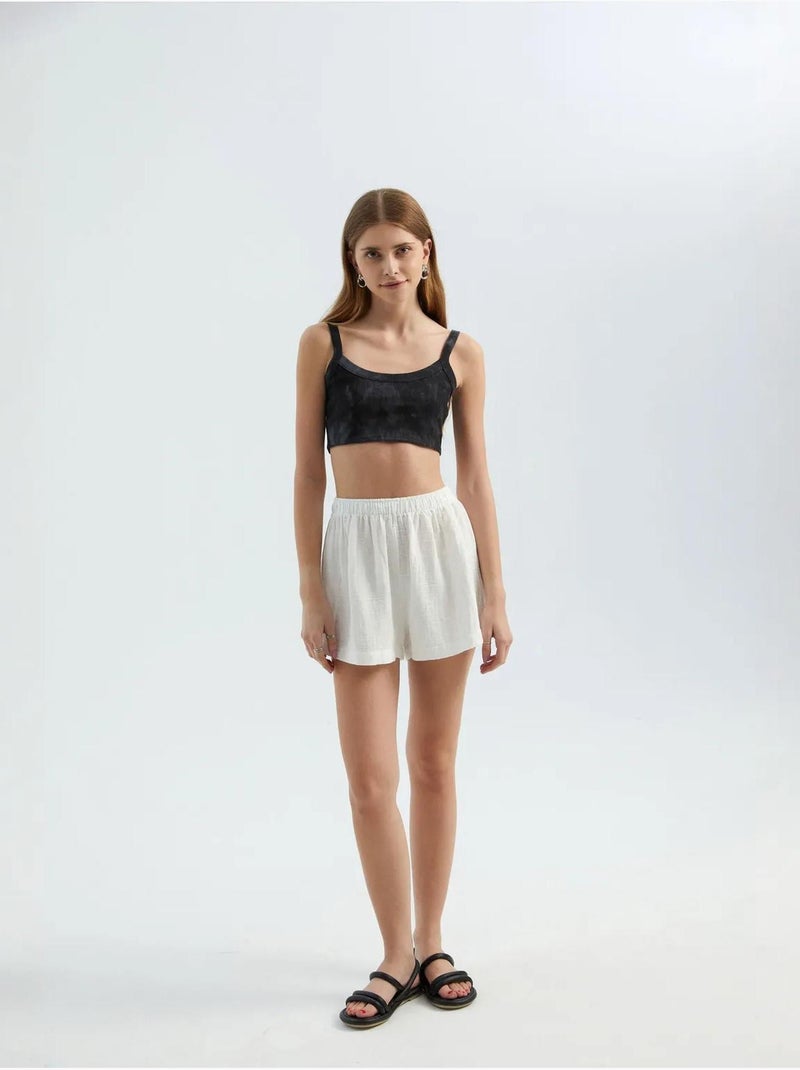 Short en lin taille haute élastique Blanc - Kiabi