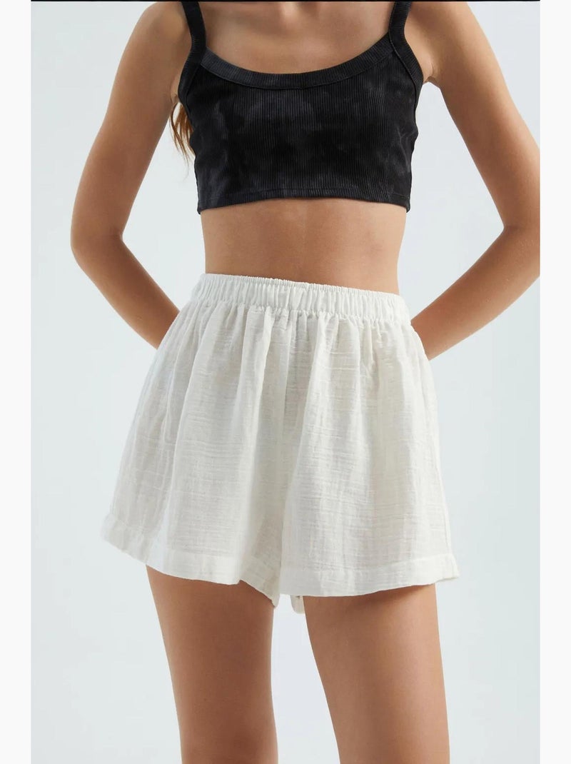 Short en lin taille haute élastique hiccup Blanc - Kiabi