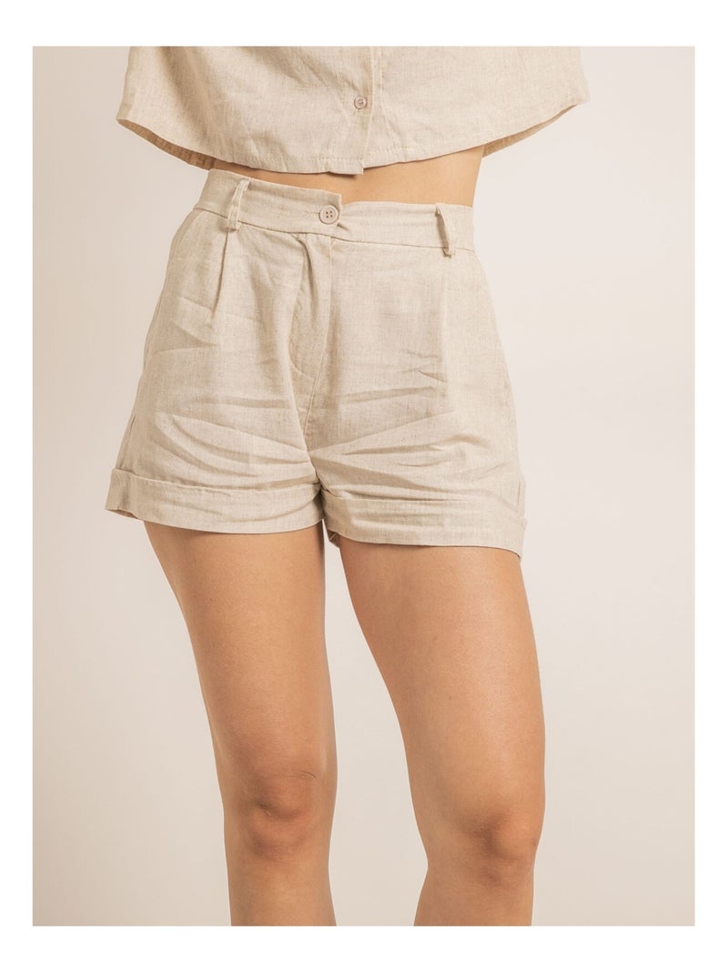 Short en lin XEPONA Beige - Kiabi