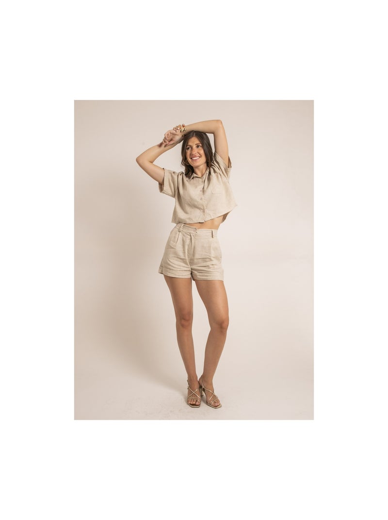 Short en lin XEPONA Beige - Kiabi