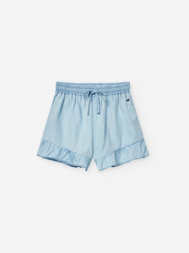 Short en Lyocell avec Volants et Noeud Bleu - Kiabi