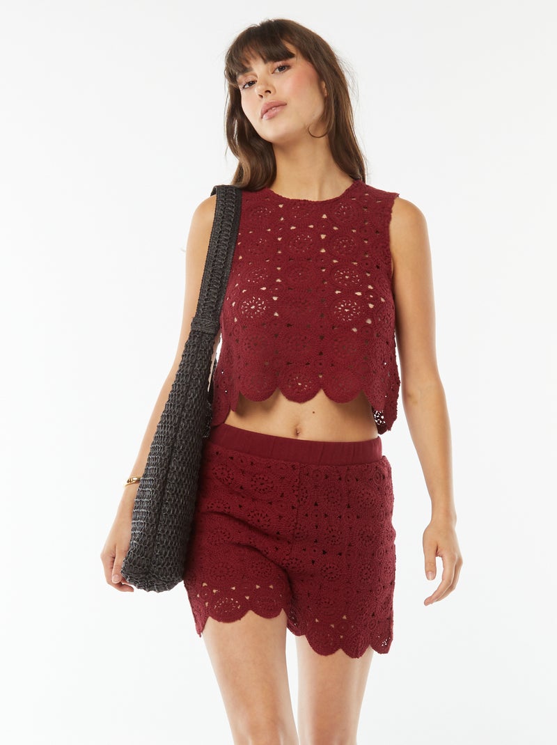 Short en macramé avec bord ondulé Rouge - Kiabi