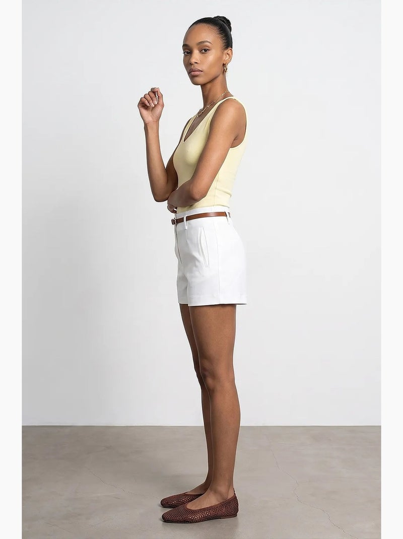Short en maille à taille haute avec ceinture dilvin Blanc - Kiabi