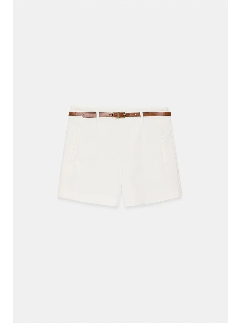 Short en maille à taille haute avec ceinture dilvin Blanc - Kiabi