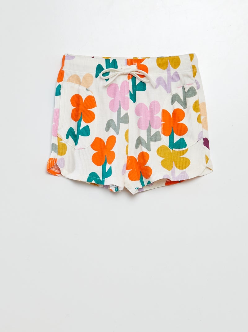 Short en maille crêpe à motif - Grafik Edition Blanc/jaune/vert - Kiabi