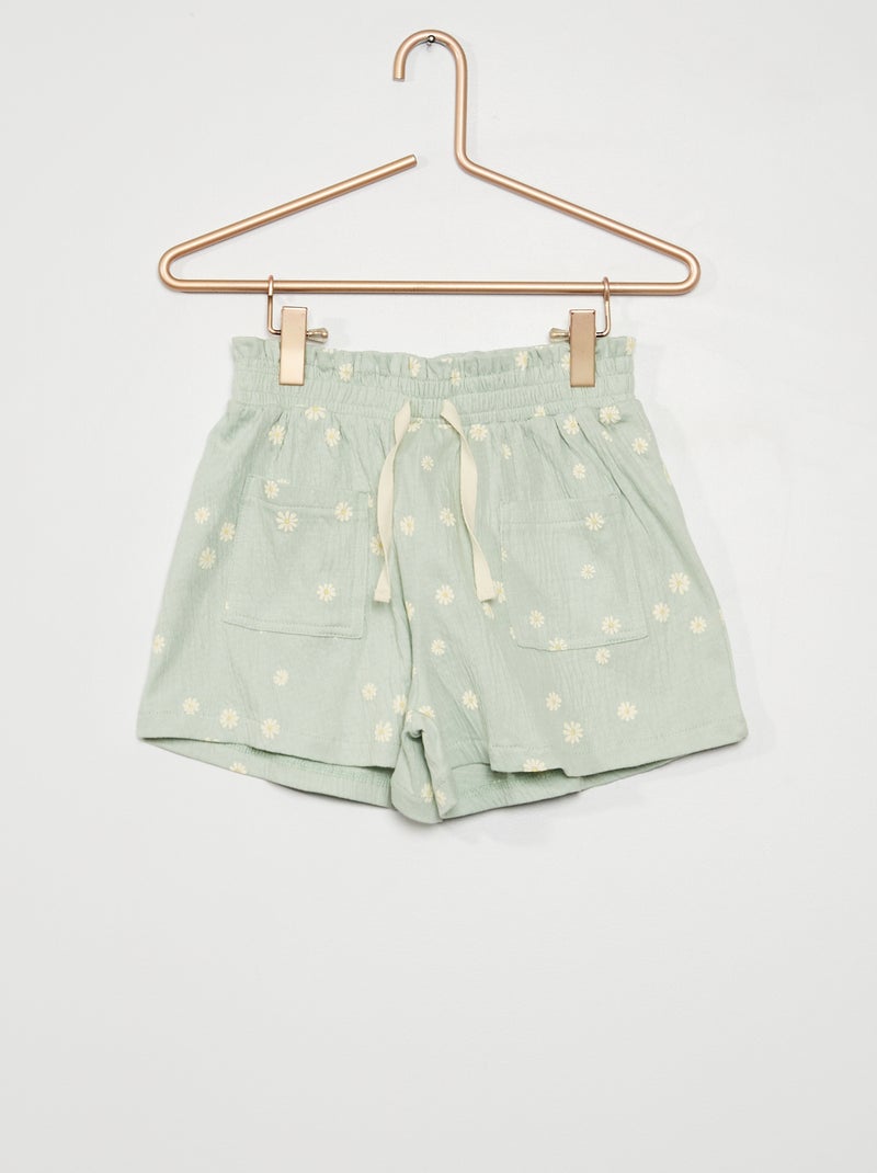Short en maille gaufrée imprimé fleurs vert d'eau - Kiabi