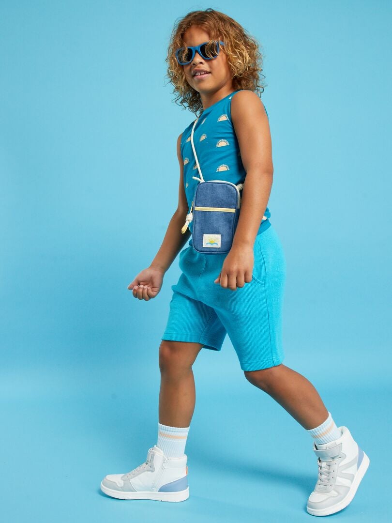 Short en maille gaufrée unie turquoise - Kiabi