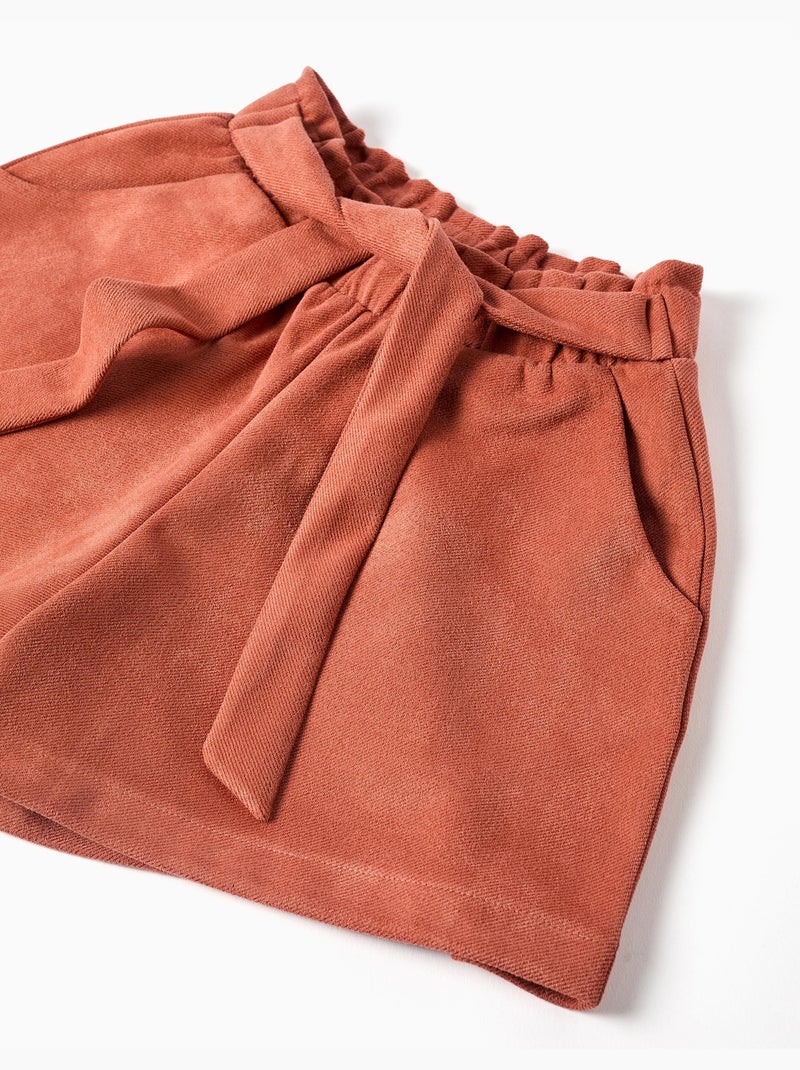 Short en maille interlock avec ceinture intégrée Marron - Kiabi