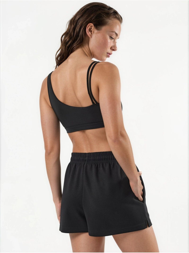 Short en maille taille mi-haute coupe décontractée Noir - Kiabi