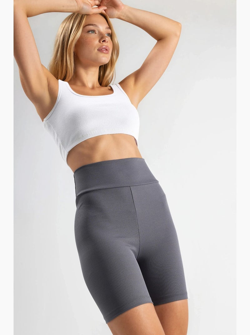 Short en maille unie taille haute ajusté hiccup Gris - Kiabi