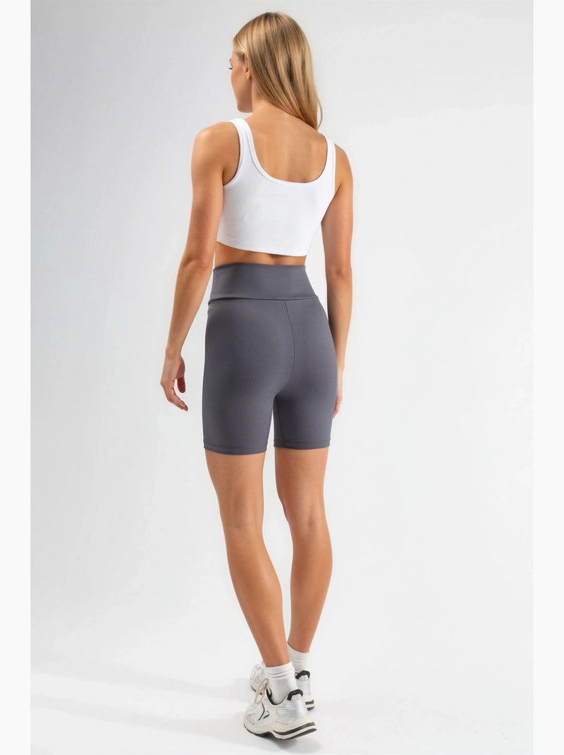 Short en maille unie taille haute ajusté hiccup Gris - Kiabi