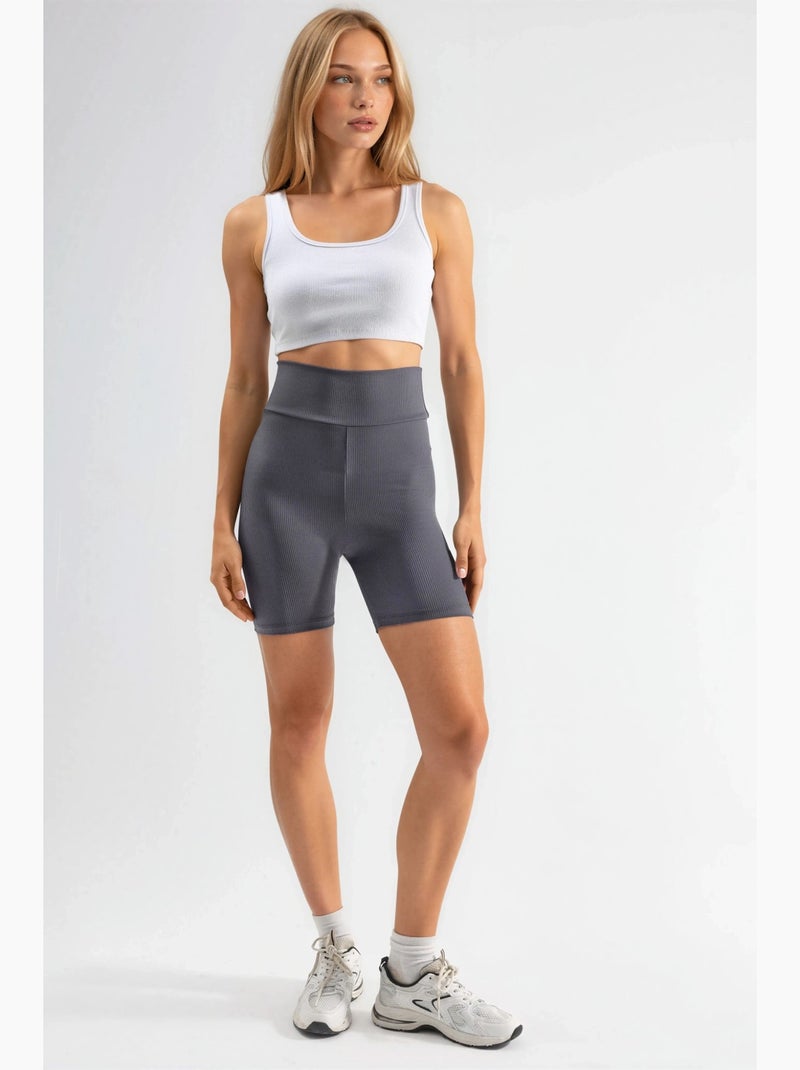 Short en maille unie taille haute ajusté hiccup Gris - Kiabi