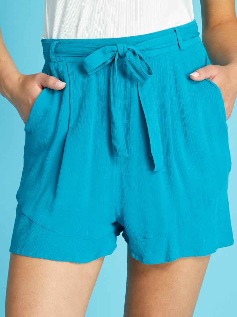 Short en matière crêpée Bleu uni - Kiabi