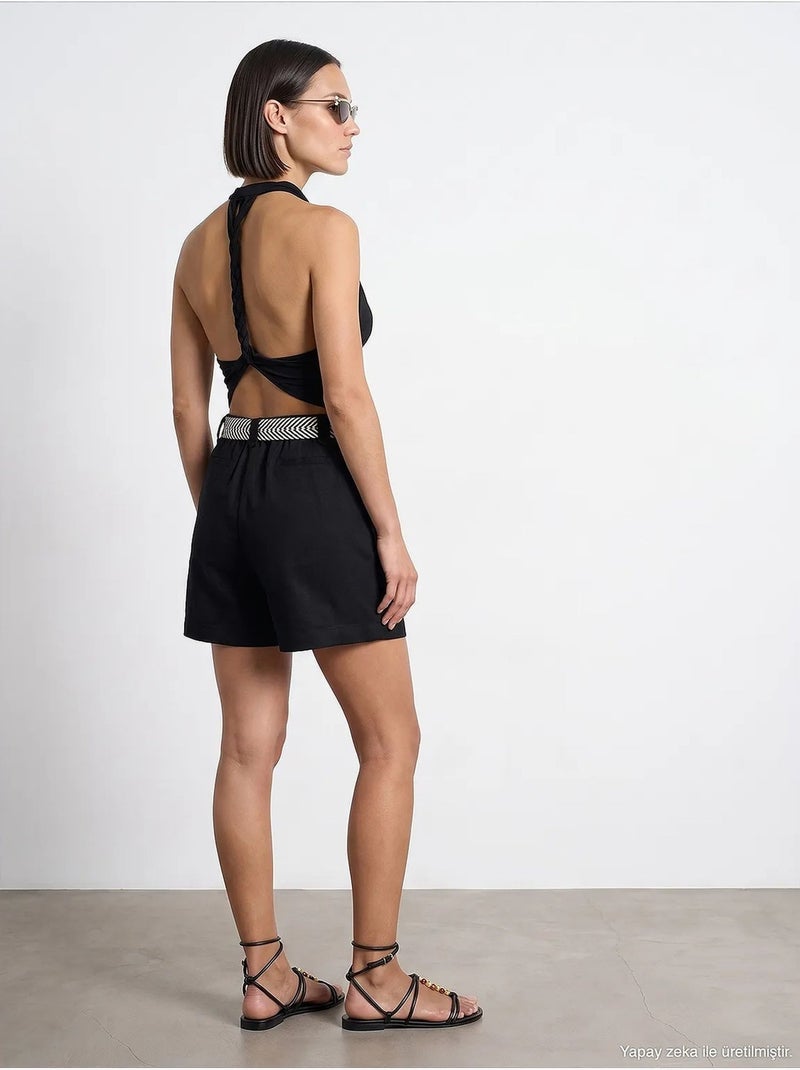 Short en mélange de lin dilvin Noir - Kiabi