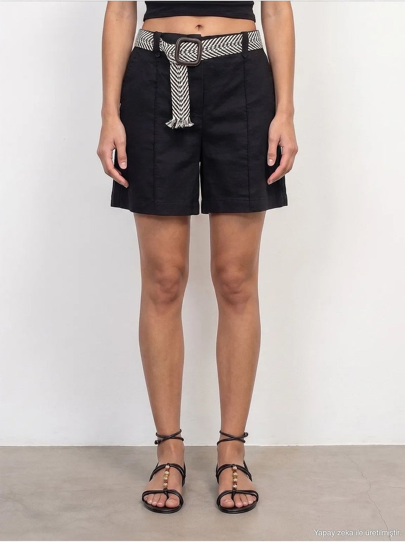 Short en mélange de lin dilvin Noir - Kiabi