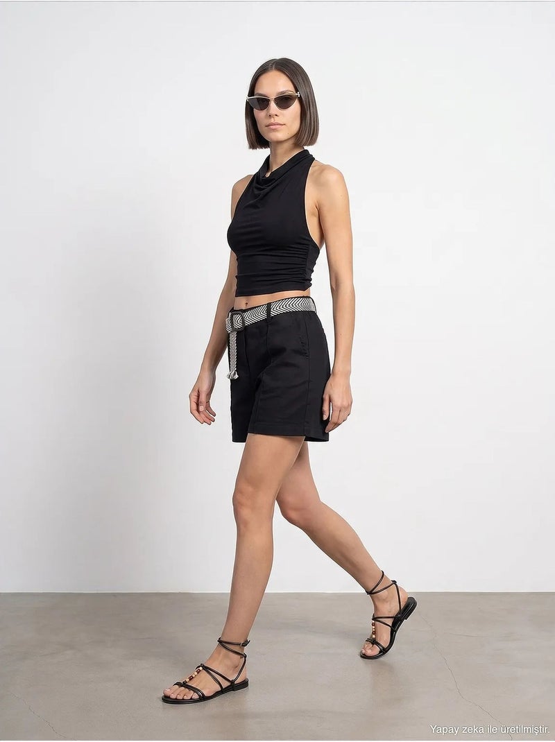 Short en mélange de lin dilvin Noir - Kiabi