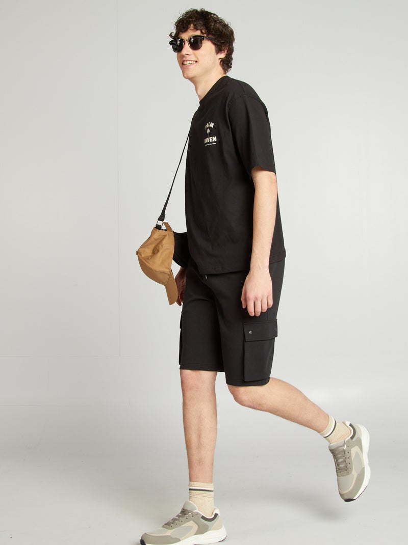 Short en molleton léger avec poches à rabats noir - Kiabi
