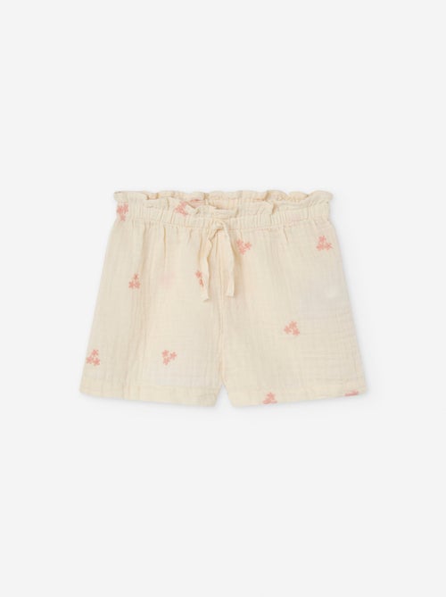 Short en Mousseline avec Broderies de Fleurs - Kiabi