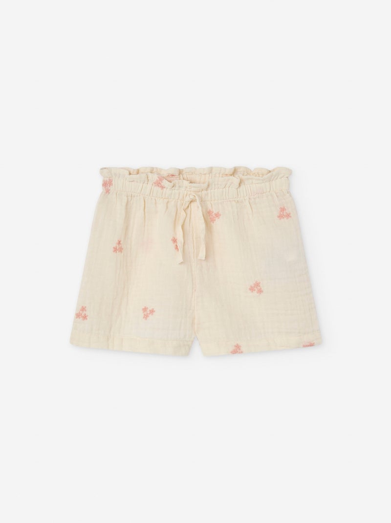 Short en Mousseline avec Broderies de Fleurs Blanc - Kiabi