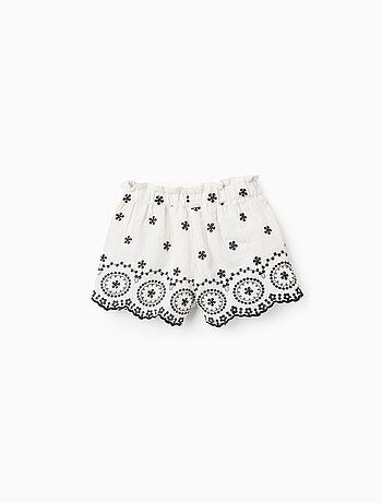 Short en Mousseline de Coton avec Broderies