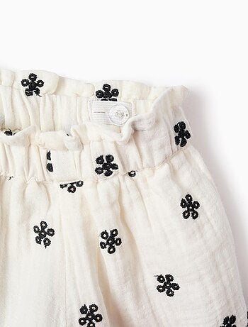 Short en Mousseline de Coton avec Broderies