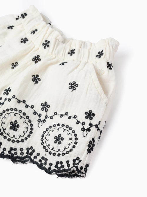 Short en Mousseline de Coton avec Broderies - Kiabi