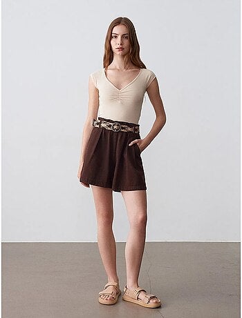 Short en popeline à taille haute et ceinture dilvin