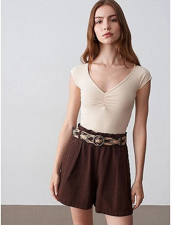 Short en popeline à taille haute et ceinture dilvin