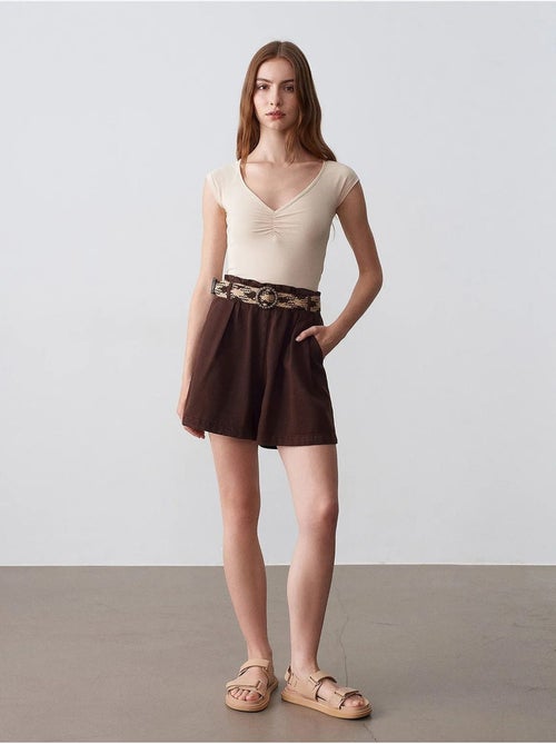 Short en popeline à taille haute et ceinture dilvin - Kiabi Short en popeline à taille haute et ceinture dilvin - Kiabi