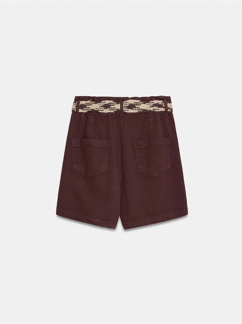 Short en popeline à taille haute et ceinture dilvin Marron - Kiabi
