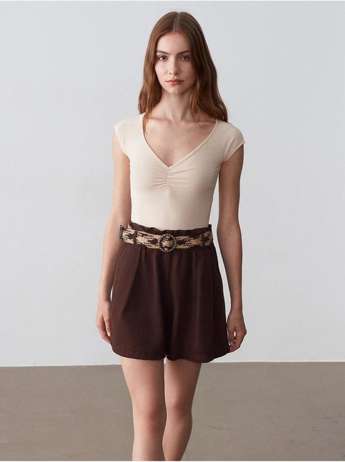 Short en popeline à taille haute et ceinture dilvin - Kiabi Short en popeline à taille haute et ceinture dilvin - Kiabi