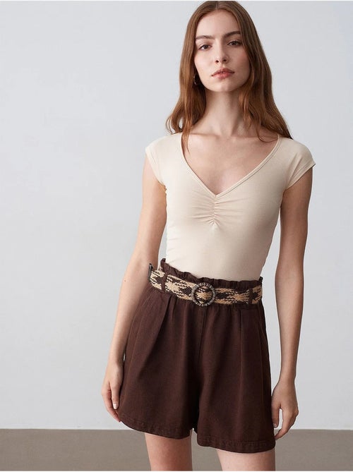 Short en popeline à taille haute et ceinture dilvin - Kiabi Short en popeline à taille haute et ceinture dilvin - Kiabi