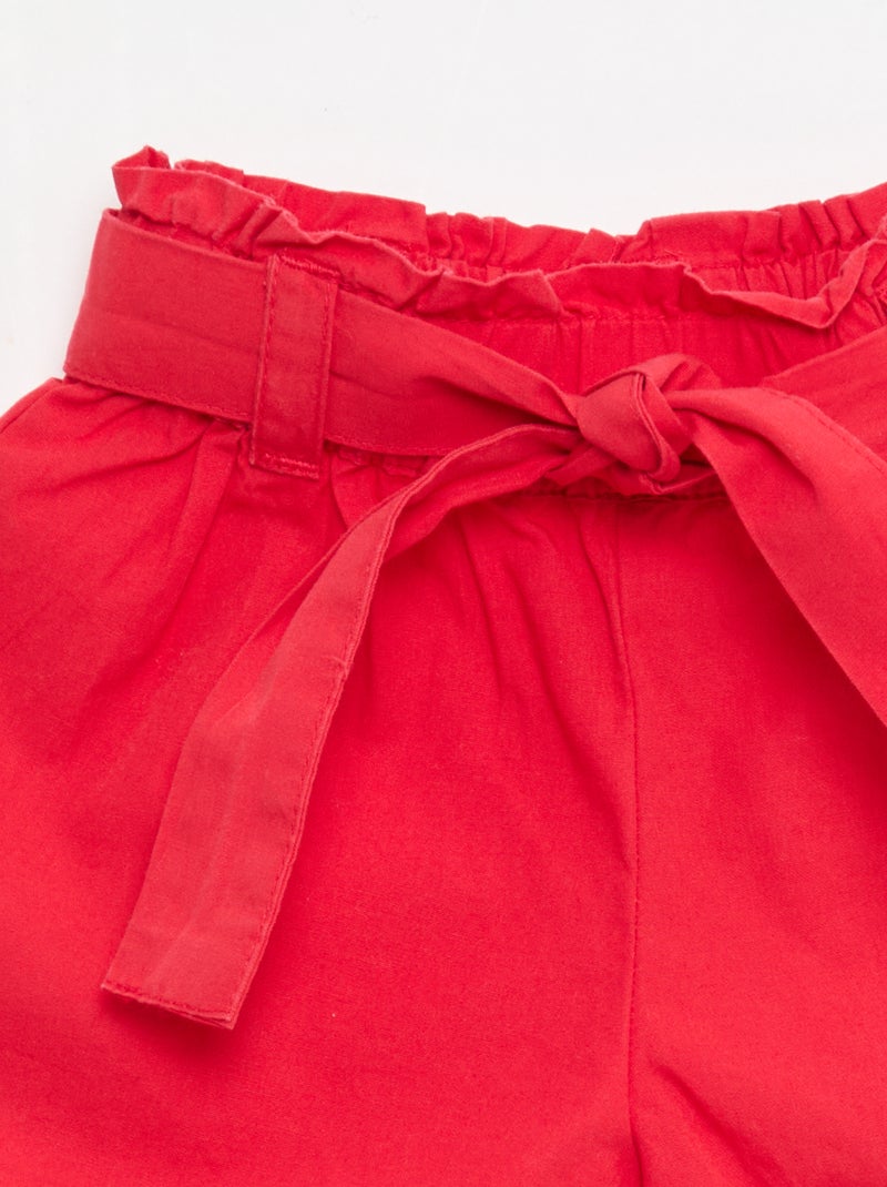 Short en popeline avec ceinture à nouer Rouge - Kiabi