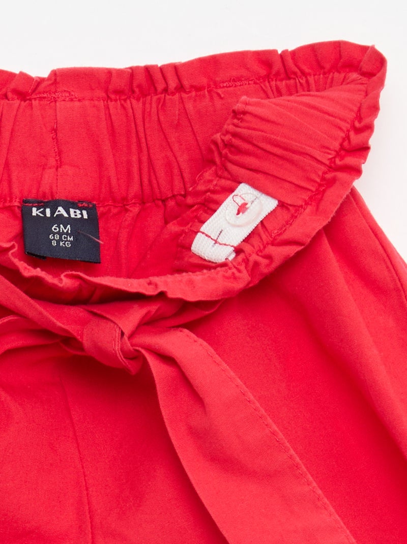 Short en popeline avec ceinture à nouer Rouge - Kiabi