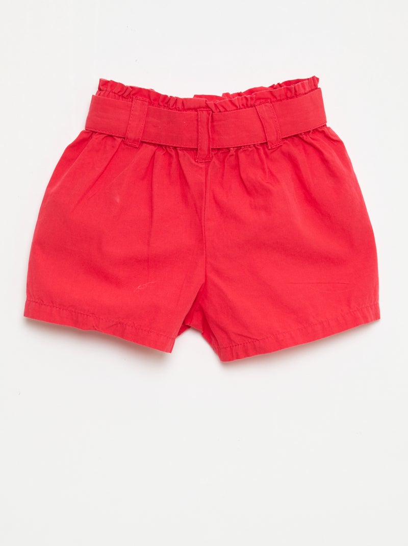 Short en popeline avec ceinture à nouer Rouge - Kiabi