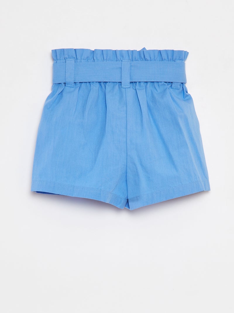 Short en popeline avec ceinture BLEU - Kiabi