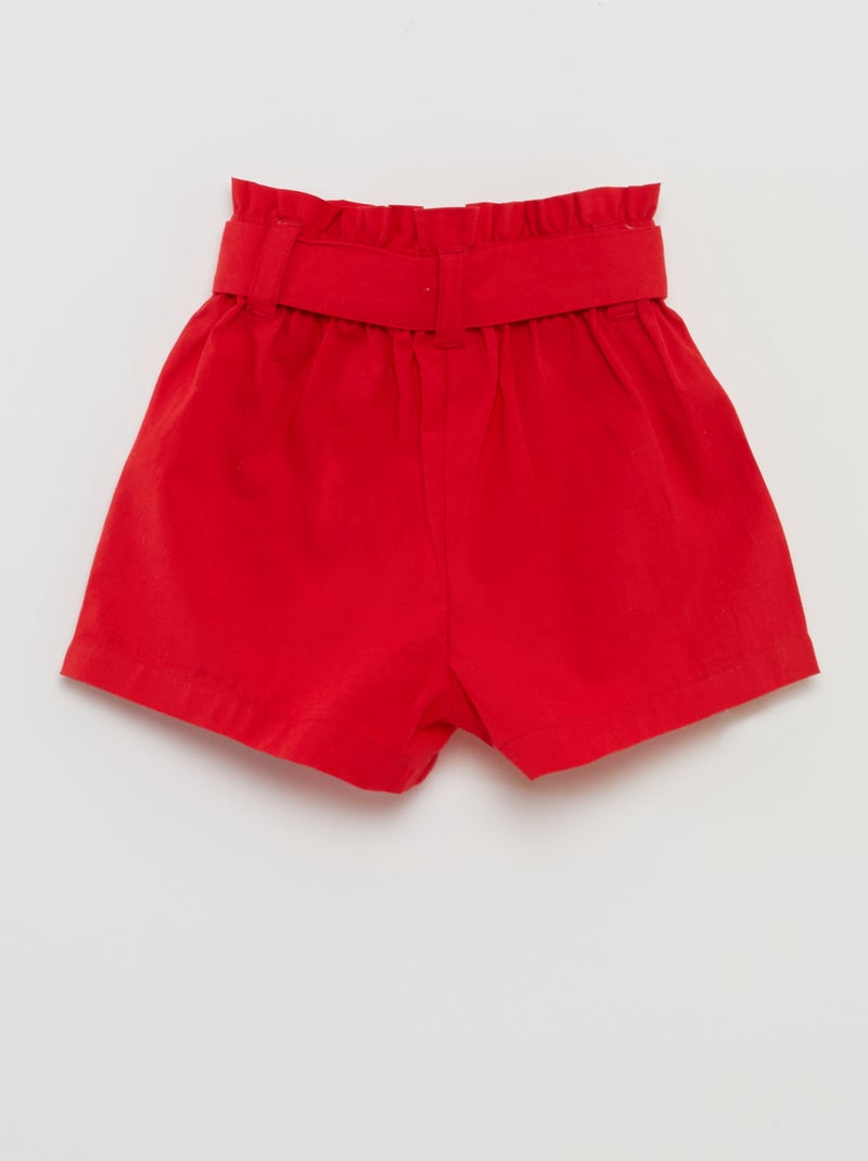 Short en popeline avec ceinture ROUGE - Kiabi