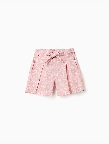 Short en popeline avec motif floral et ceinture