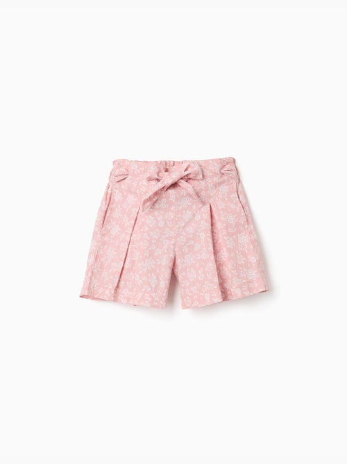 Short en popeline avec motif floral et ceinture - Kiabi