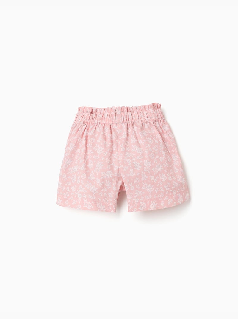 Short en popeline avec motif floral et ceinture Rose clair - Kiabi