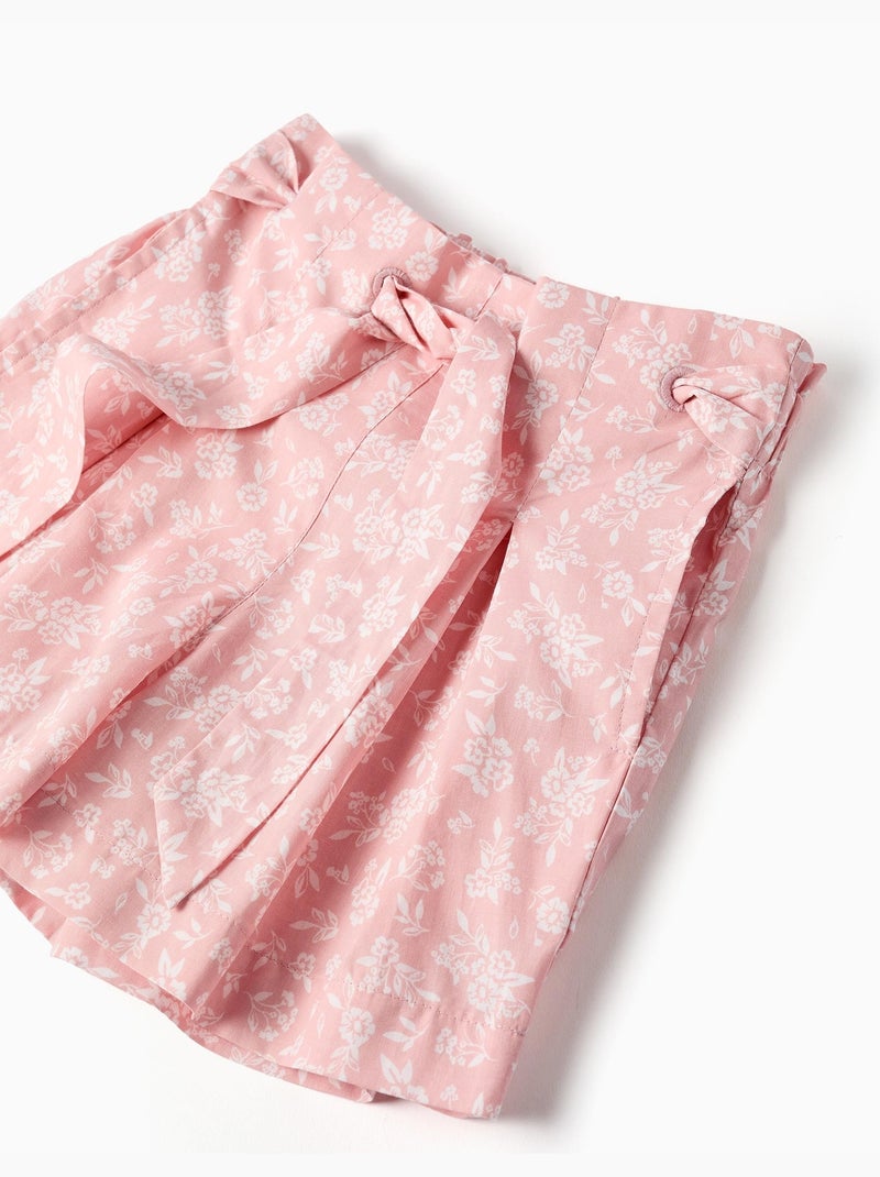 Short en popeline avec motif floral et ceinture Rose clair - Kiabi