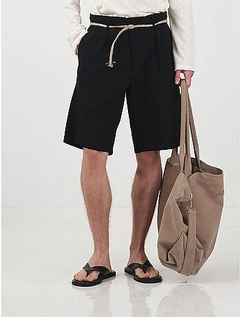 Short en popeline taille mi-haute, coupe décontractée et ceinture giesto