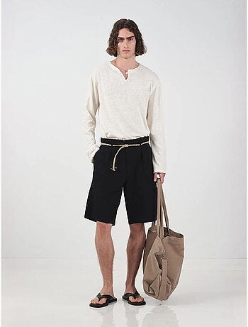 Short en popeline taille mi-haute, coupe décontractée et ceinture giesto