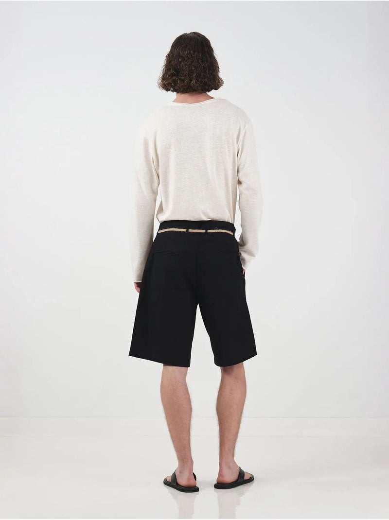 Short en popeline taille mi-haute, coupe décontractée et ceinture giesto Noir - Kiabi