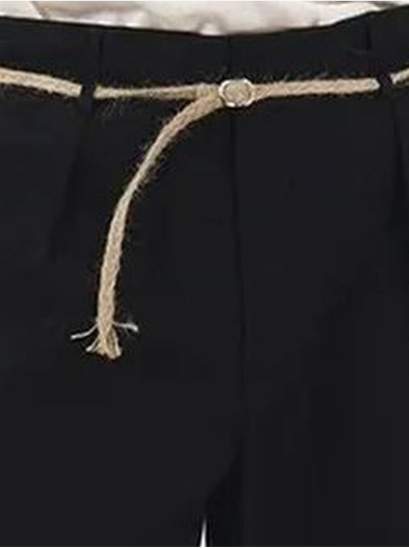 Short en popeline taille mi-haute, coupe décontractée et ceinture giesto Noir - Kiabi