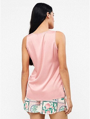 Short en satin imprimé mosaïque florale tropicale