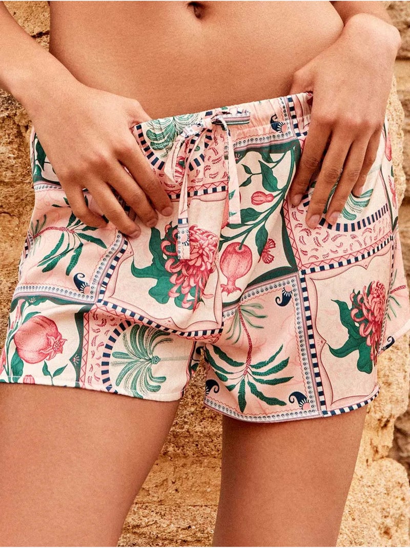 Short en satin imprimé mosaïque florale tropicale Multicolore - Kiabi