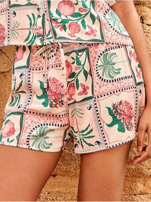 Short en satin imprimé mosaïque florale tropicale - Kiabi Short en satin imprimé mosaïque florale tropicale - Kiabi