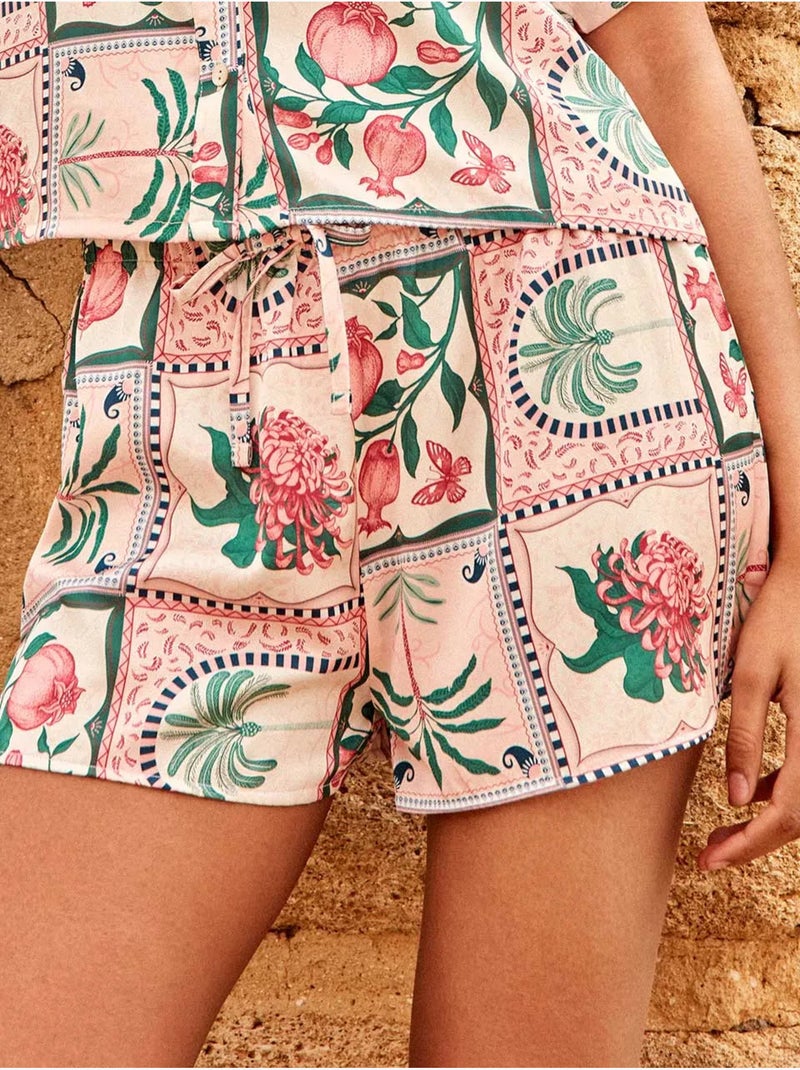 Short en satin imprimé mosaïque florale tropicale Multicolore - Kiabi